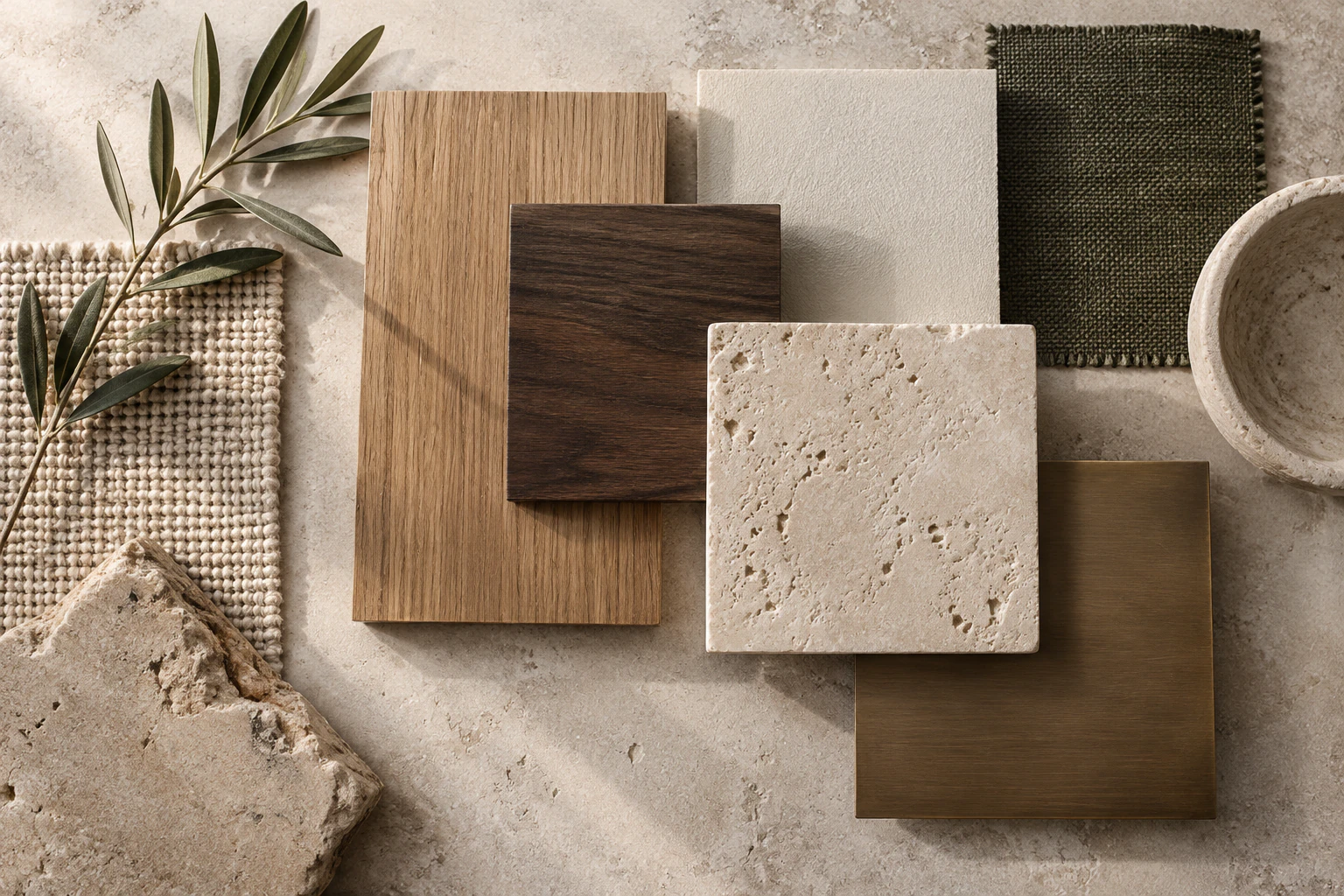 Palette tactile de bois, pierre, enduit et bronze